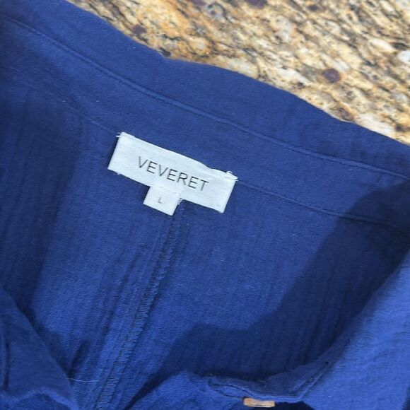 Veveret Blue Cotton Short Sleeve Button-Up Shirt Dress Size L - Picture 3 of 7